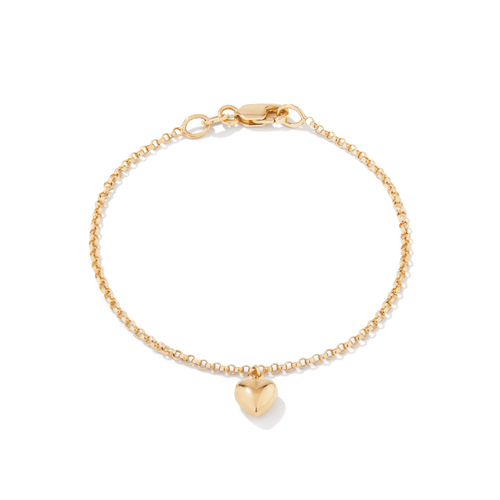 15cm Heart Charm Bracelet in 9kt Yellow Bonded Gold Bracelets Bevilles 