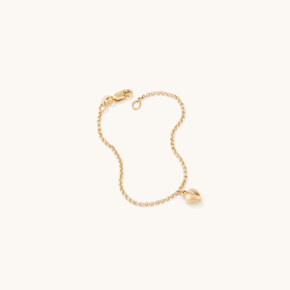 15cm Heart Charm Bracelet in 9kt Yellow Bonded Gold Bracelets Bevilles 