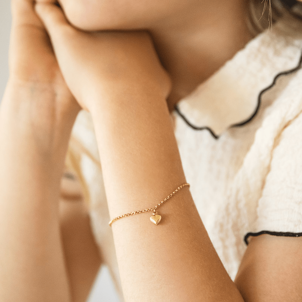 15cm Heart Charm Bracelet in 9kt Bonded Gold Silver Filled Bracelets Bevilles 