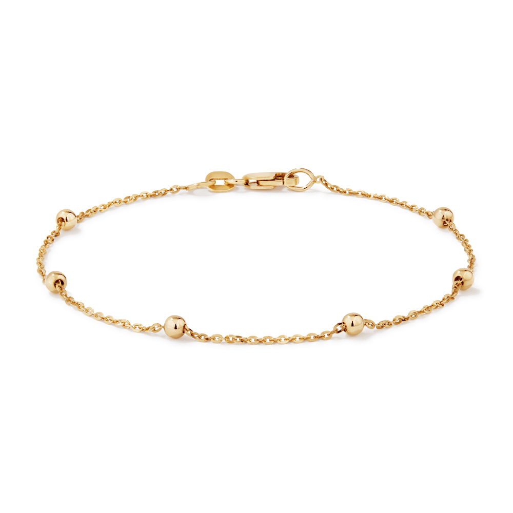 19cm Beaded Cable Bracelet in 9kt Yellow Bonded Gold Bracelets Bevilles 