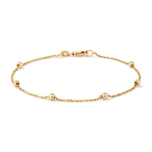 19cm Beaded Cable Bracelet in 9kt Yellow Bonded Gold Bracelets Bevilles 