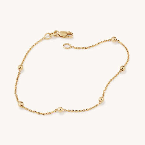 19cm Beaded Cable Bracelet in 9kt Yellow Bonded Gold Bracelets Bevilles 