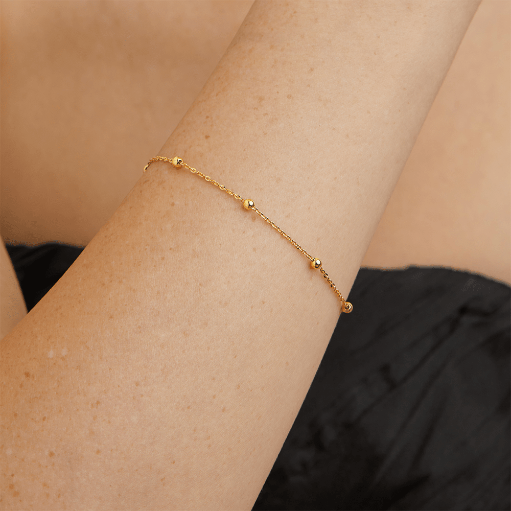 19cm Beaded Cable Bracelet in 9kt Yellow Bonded Gold Bracelets Bevilles 