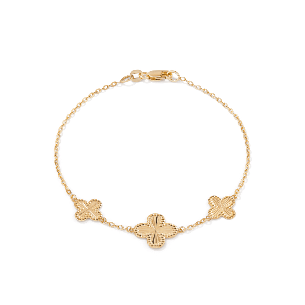 19cm Clover Cable Bracelet in 9kt Yellow Bonded Gold Bracelets Bevilles 