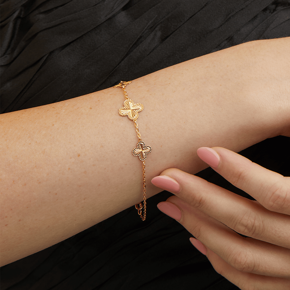 19cm Clover Cable Bracelet in 9kt Yellow Bonded Gold Bracelets Bevilles 