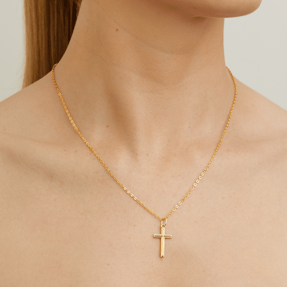 18mm Bevelled Edge Cross Pendant in Bonded 9kt Gold Pendants Bevilles 