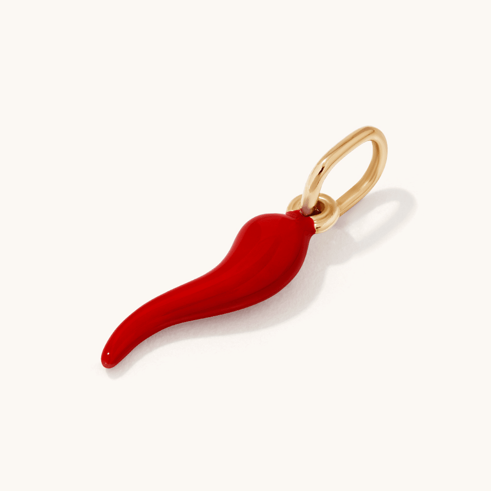 15mm Red Enamel Cornicello Pendant in Bonded 9kt Yellow Gold Pendants Bevilles 