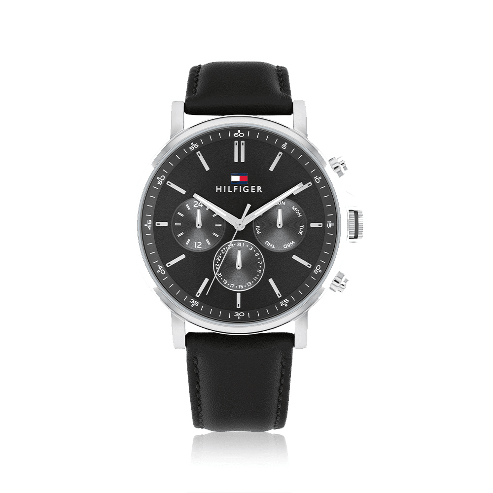 Tommy Hilfiger Tyson Multifunction Black Leather Watch 1710586 Watches Bevilles 