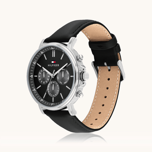 Tommy Hilfiger Tyson Multifunction Black Leather Watch 1710586 Watches Bevilles 