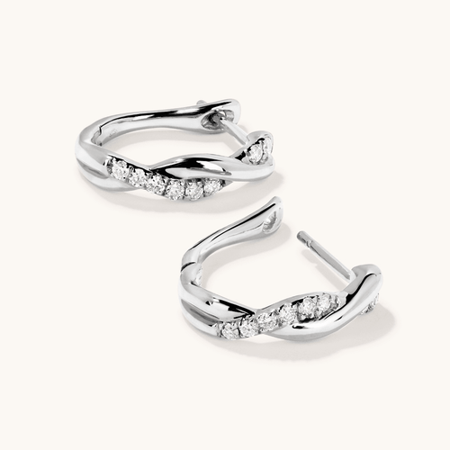 Twist Hoops with 0.20tw of Laboratory-Grown Diamonds in Sterling Silver and Platinum Earrings Bevilles 