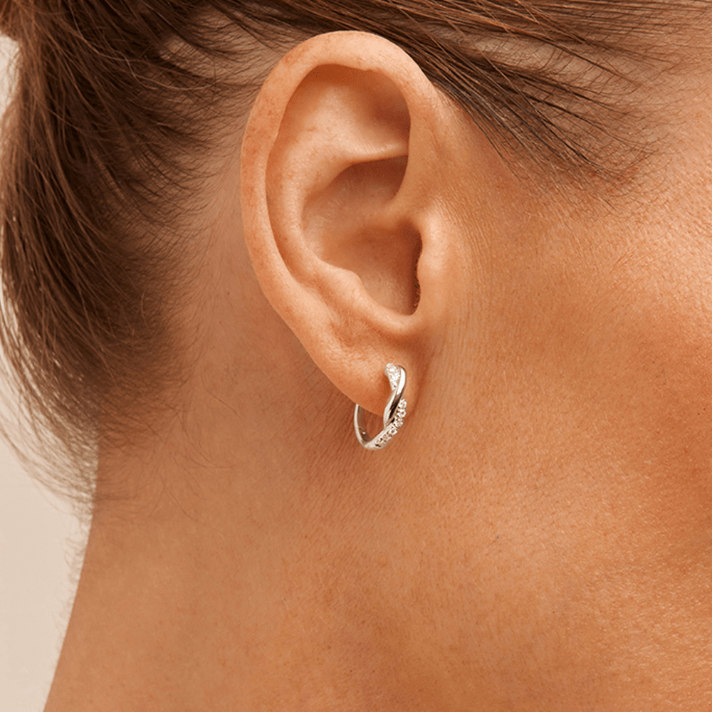 Twist Hoops with 0.20tw of Laboratory-Grown Diamonds in Sterling Silver and Platinum Earrings Bevilles 