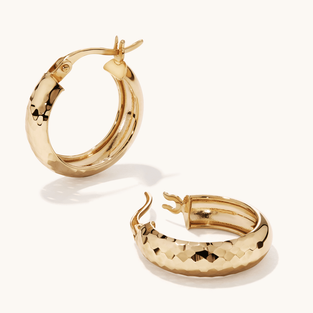 12mm Diamont Cut Hoops in 9kt Yellow Gold Earrings Bevilles 