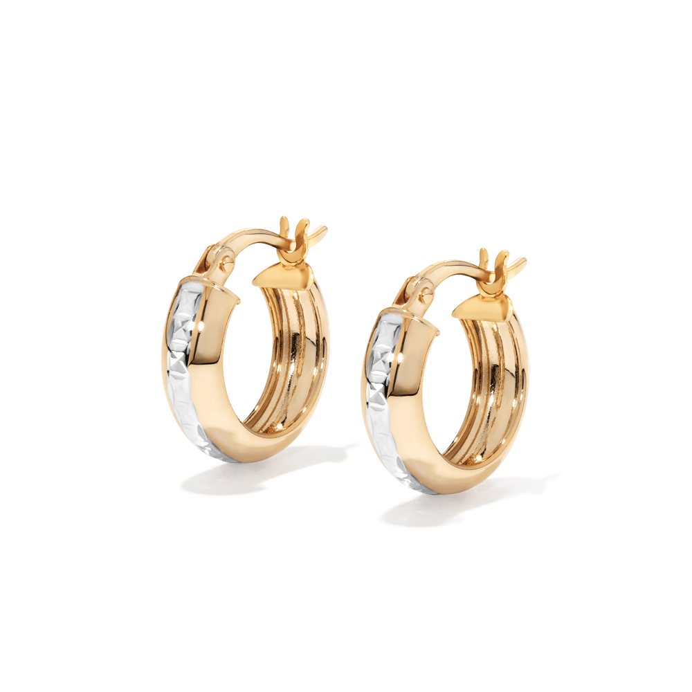 10mm Two Tone Diamond Cut Hoops in 9kt Yellow Gold Earrings Bevilles 