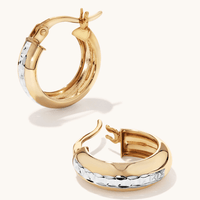 10mm Two Tone Diamond Cut Hoops in 9kt Yellow Gold Earrings Bevilles 