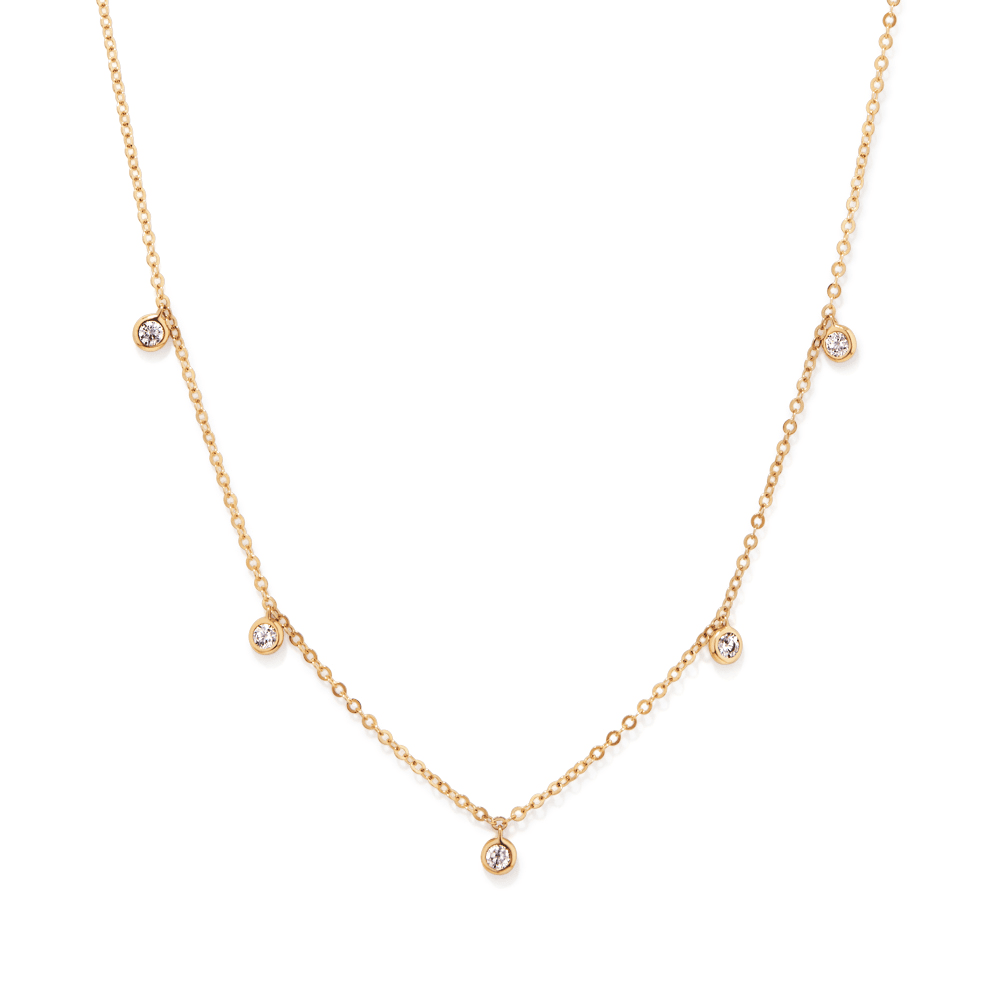 45cm Cubic Zirconia Round Bezel Station Necklace in 9kt Yellow Gold Pendants Bevilles 