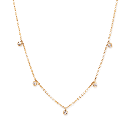 45cm Cubic Zirconia Round Bezel Station Necklace in 9kt Yellow Gold Pendants Bevilles 