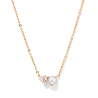 45cm Cubic Zirconia and Freshwater Pearl Cluster Necklace in 9kt Yellow Gold Pendants Bevilles 