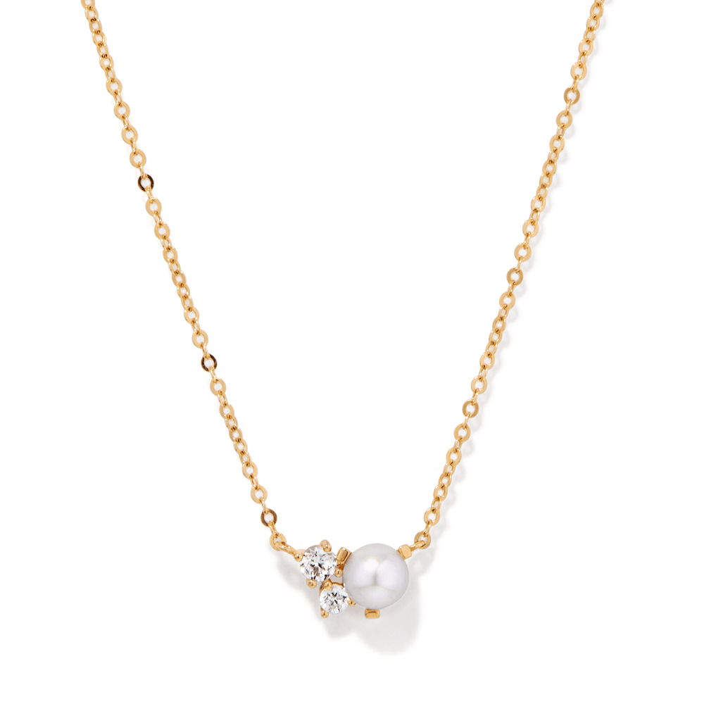45cm Cubic Zirconia and Freshwater Pearl Cluster Necklace in 9kt Yellow Gold Pendants Bevilles 