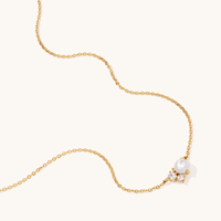 45cm Cubic Zirconia and Freshwater Pearl Cluster Necklace in 9kt Yellow Gold Pendants Bevilles 