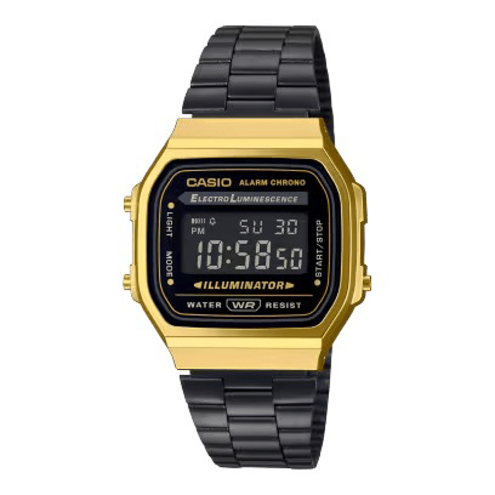 Casio Vintage Digital Black and Gold Watch A168WEGB-1B Watches Bevilles 