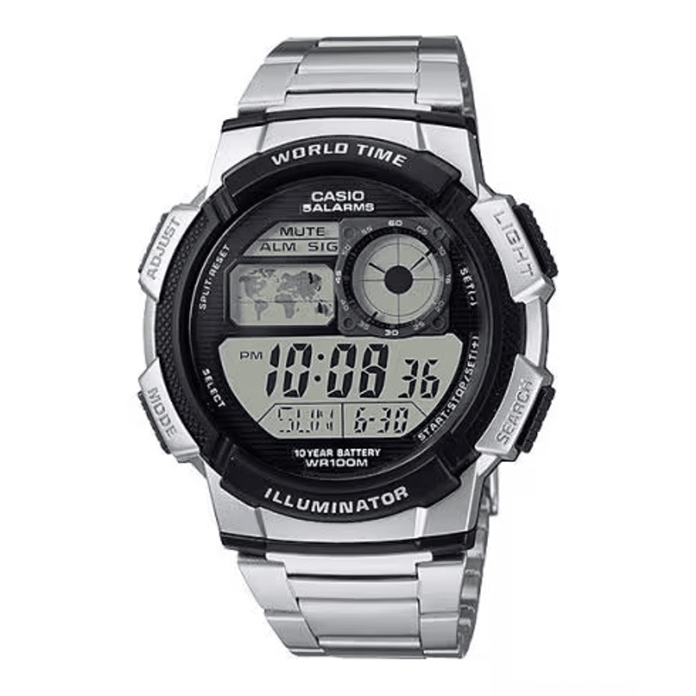 Casio Silver Digital World Time Watch AE1000WD-1A Watches Bevilles 