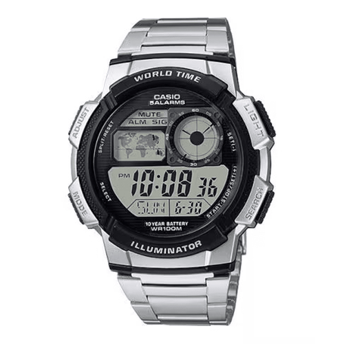 Casio Silver Digital World Time Watch AE1000WD-1A Watches Bevilles 