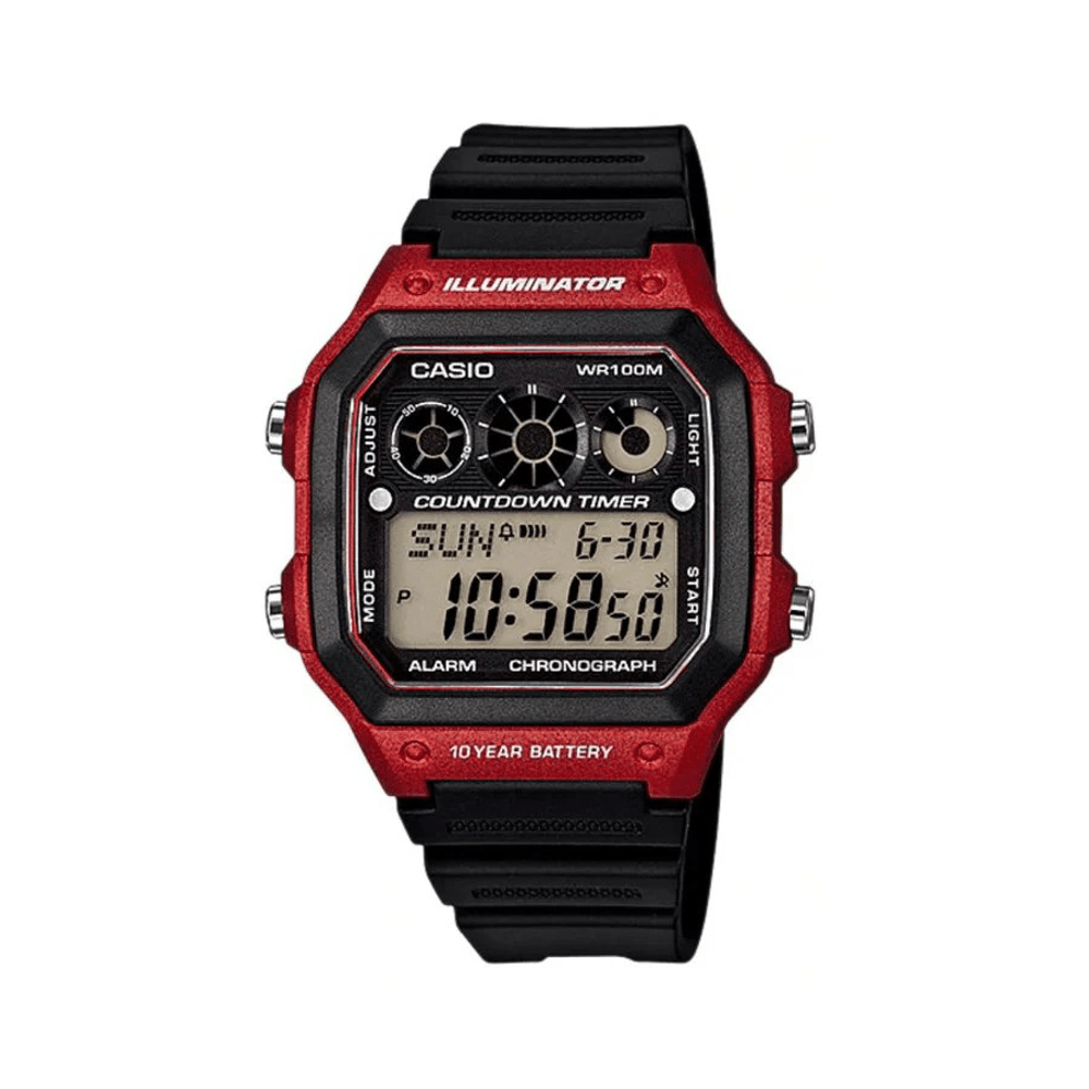 Casio Digital Black and Red Watch AE1300WH-4A Watches Bevilles 