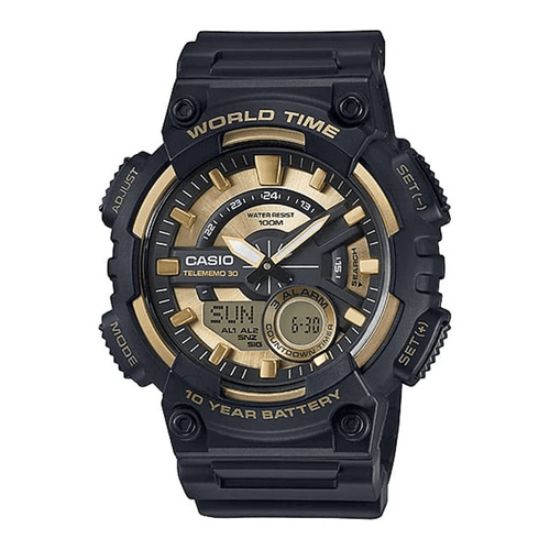 Casio World Time Analog-Digital Black and Gold Watch AEQ110BW-9A Watches Bevilles 