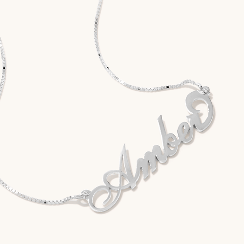 50cm Personalised "Script" Necklace in Sterling Silver Pendants Bevilles 