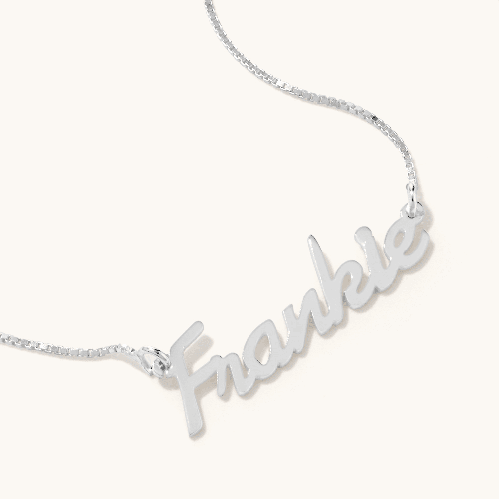 50cm Personalised Script Necklace in Sterling Silver Pendants Bevilles 