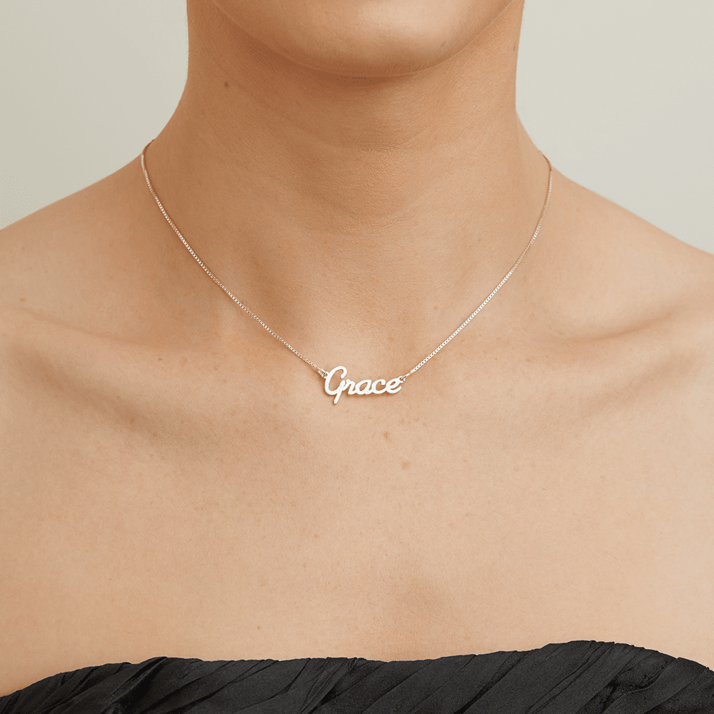 50cm Personalised Script Necklace in Sterling Silver Pendants Bevilles 