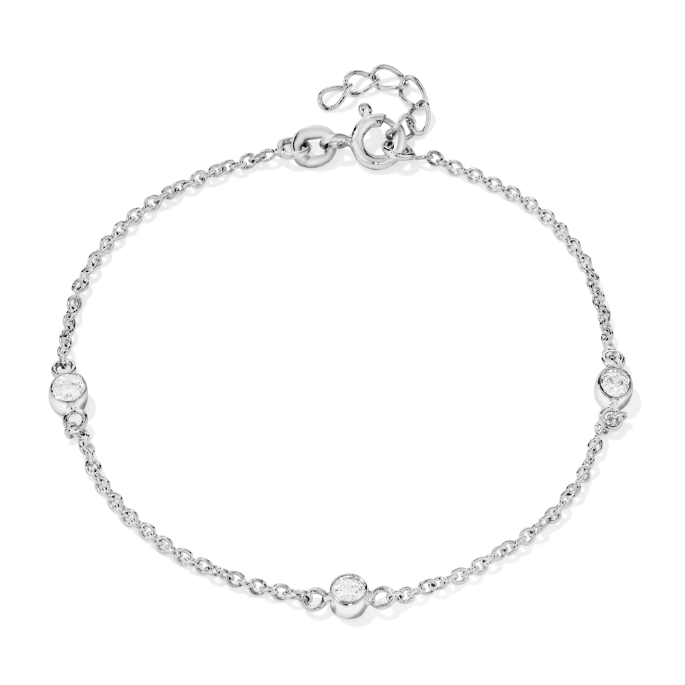 19cm Cubic Zirconia Bezel Station Bracelet in Sterling Silver Bracelets Bevilles 