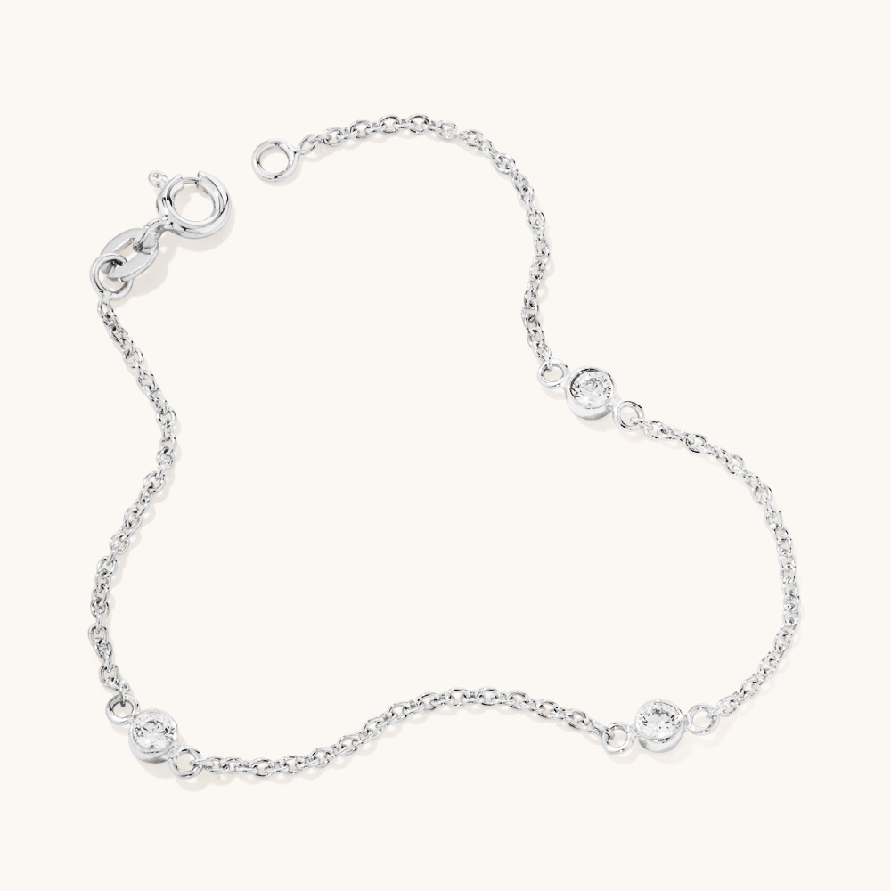 19cm Cubic Zirconia Bezel Station Bracelet in Sterling Silver Bracelets Bevilles 