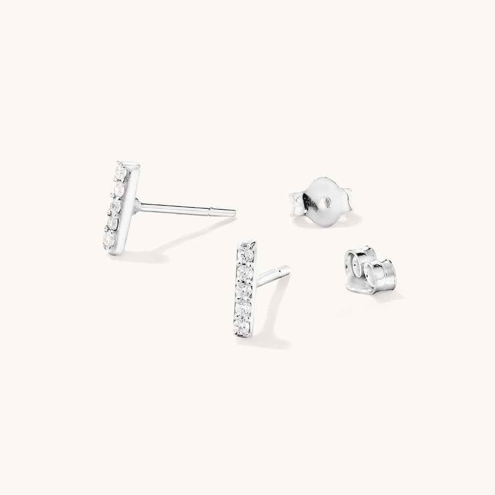 Cubic Zirconia Bar Stud Earrings in Sterling Silver Earrings Bevilles 