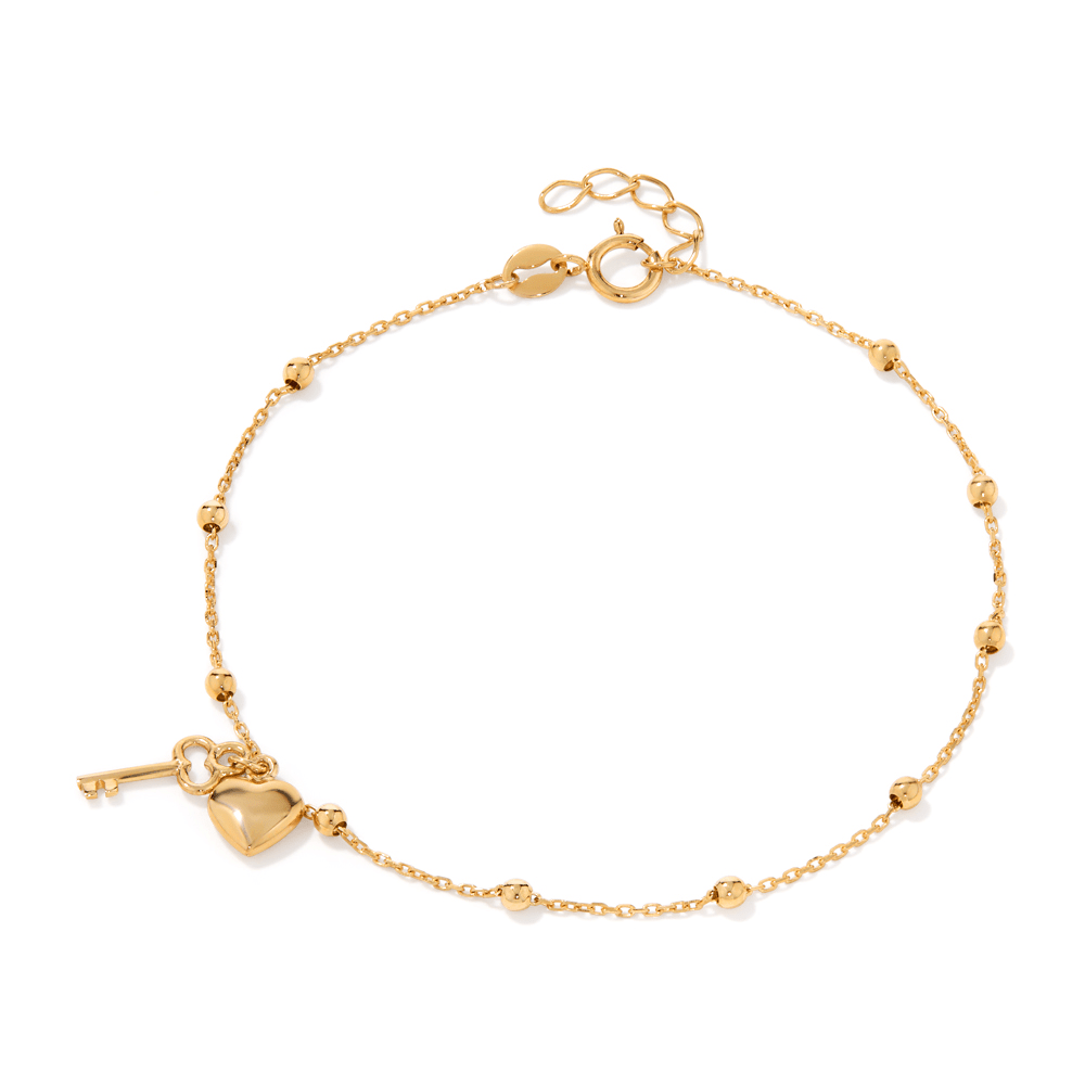 18cm Heart and Key Bracelet in 9kt Yellow Gold Bracelets Bevilles 