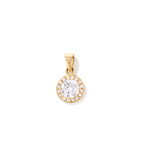 8mm Cubic Zirconia Round Halo Pendant in 9kt Yellow Gold Pendants Bevilles 