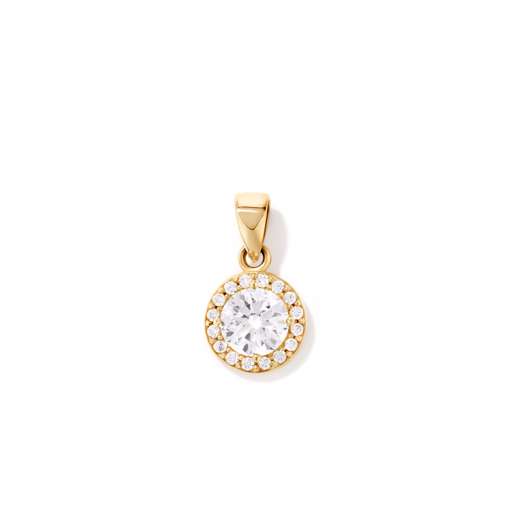 8mm Cubic Zirconia Round Halo Pendant in 9kt Yellow Gold Pendants Bevilles 