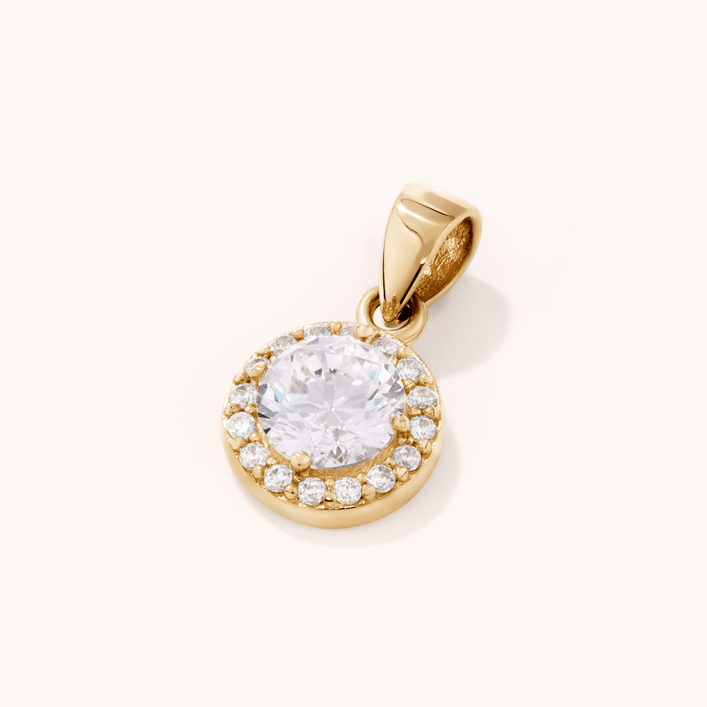 8mm Cubic Zirconia Round Halo Pendant in 9kt Yellow Gold Pendants Bevilles 
