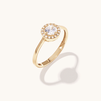 Cubic Zirconia Round Halo Ring in 9kt Yellow Gold Rings Bevilles 