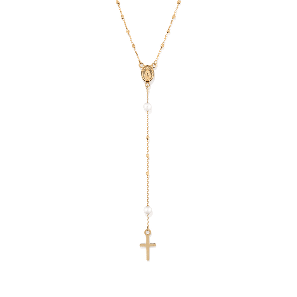 51cm Rosary with Pearls in 9kt Yellow Gold Pendants Bevilles 