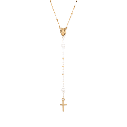 51cm Rosary with Pearls in 9kt Yellow Gold Pendants Bevilles 