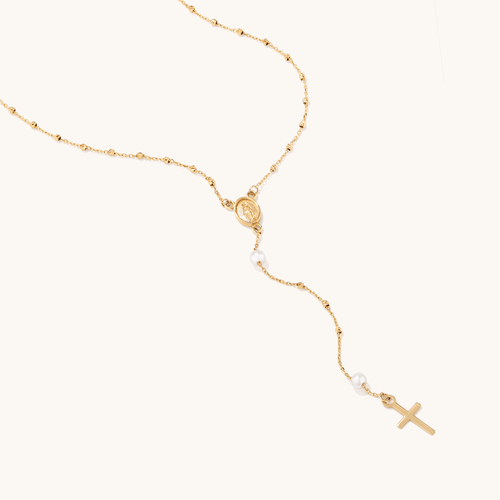 51cm Rosary with Pearls in 9kt Yellow Gold Pendants Bevilles 