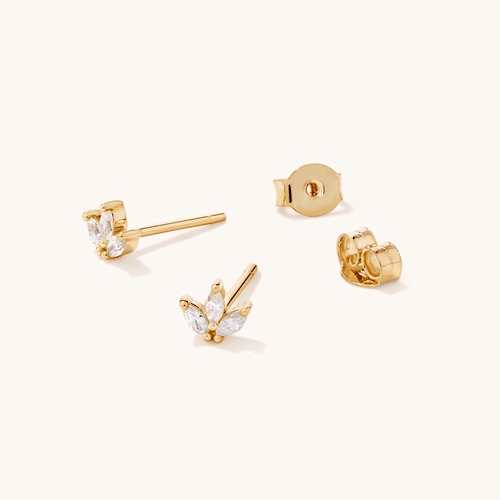 Cubic Zirconia Butterfly Studs in 18kt Fine Gold Plated Sterling Silver Earrings Bevilles 