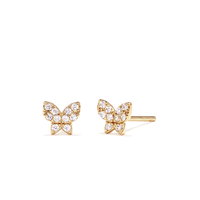 Cubic Zirconia Butterfly Studs in 18kt Fine Gold Plated Sterling Silver Earrings Bevilles 