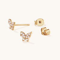 Cubic Zirconia Butterfly Studs in 18kt Fine Gold Plated Sterling Silver Earrings Bevilles 