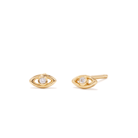Cubic Zirconia Bezel Evil Eye Stud Earrings in 18kt Fine Gold Plated Sterling Silver Earrings Bevilles 
