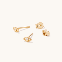 Cubic Zirconia Bezel Evil Eye Stud Earrings in 18kt Fine Gold Plated Sterling Silver Earrings Bevilles 