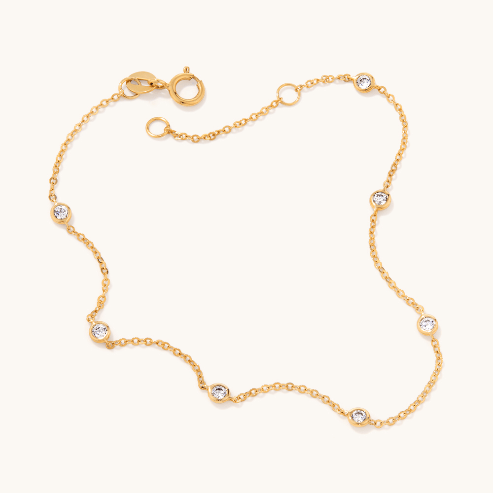 19cm Cubix Zirconia Bezel Station Bracelet in 9kt Yellow Gold Bracelets Bevilles 