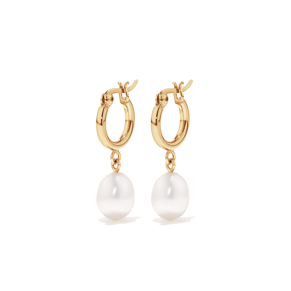 Freshwater Pearl Hoop Earrings in 18kt Fine Gold Plated Sterling Silver Earrings Bevilles 