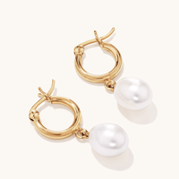 Freshwater Pearl Hoop Earrings in 18kt Fine Gold Plated Sterling Silver Earrings Bevilles 